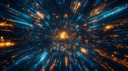 Speed of light in space on dark background