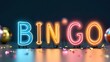 © Barbara Taylor - neon lights that say 'BINGO', celebration for winner, confetti