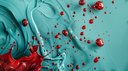 Wall Mural - Teal Ink With Red Drops