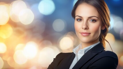 Wall Mural - A woman in a business suit is smiling and looking directly at the camera