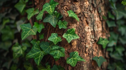 a close up of a tree trunk with ivy growing on it