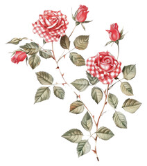 Sticker - PNG  Vintage checkered rose illustration