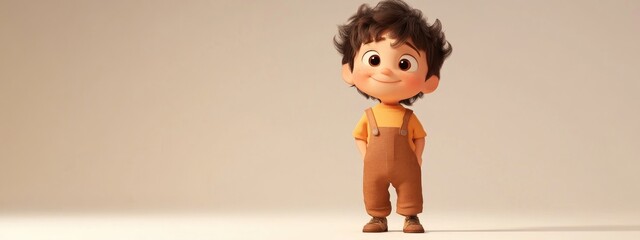 Poster - 3D Cartoon of a Little Boy Dressed in Brown Overalls