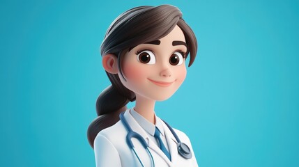 Sticker - 3D Cartoon Portrait of a Female Doctor