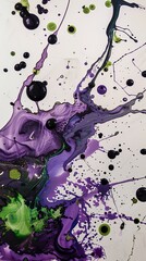 Wall Mural - Purple Ink With Green And Black Drops