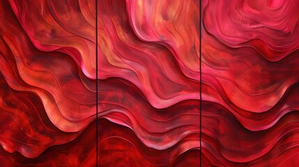 Wall Mural - Design a set of three vibrant red abstract wall art panels featuring flowing textures. Each panel should showcase rich, dynamic red patterns that create a visually engaging series