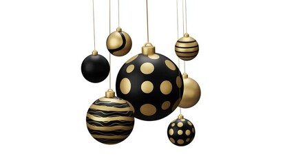 Wall Mural - Christmas card video 4k animation. Merry Christmas greeting card. Hang on a thread xmas ball black and golden bauble on white and green horizontal background.