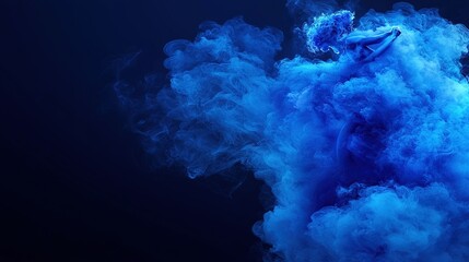 Wall Mural -   A blue cloud of smoke drifts on a black backdrop against a blue sky