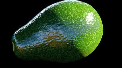 Wall Mural -   A green apple on black backdrop with upper half reflection