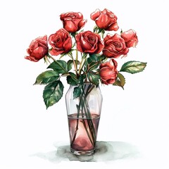 Wall Mural - 
roses in a vase on the table illustration on a white background