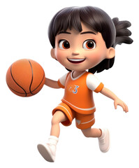 Poster - PNG Little asian girl basketball player holding game ball smiling cartoon sports.