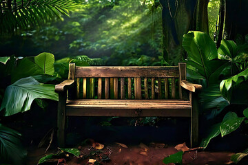 Wooden Bench in the Forest