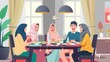 © sablengjago - A family of four sitting around a table in a brightly lit dining room, enjoying a meal together. They are all smiling and seem to be having a pleasant time.