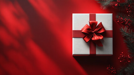 Small gift on red background close-up