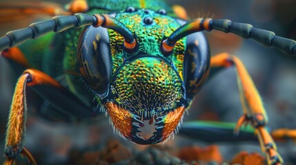 Canvas Print - Close-up shot of a colorful insect sitting on a branch, ideal for use in science or nature-themed projects