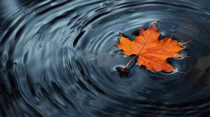Wall Mural - Autumn maple leaf on the water surface