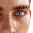© Isaiah - eye face skin detail freckle eyebrow close-up male youth complexion pore blue eye facial feature eye contact young man human face skin texture facial pores young adult