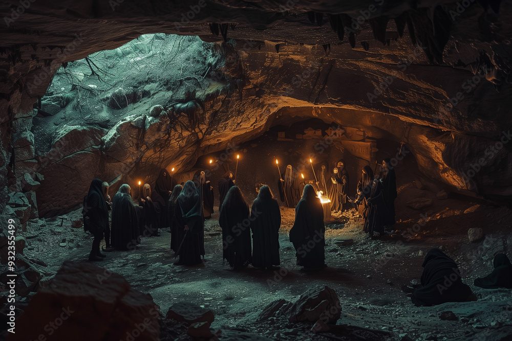 Coven Rituals Coven of Witches in a Cave meets to summon evil spirits through dark ...