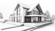 © -Quantum Pixels- - 3D illustration of a house architectural design sketch