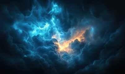 Wall Mural - a dark sky with a bright yellow sun in the middle. the sky is filled with clouds and the sun is shin