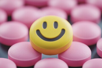 Poster - Smiling Capsules on Pink Background Representing the Playful and Friendly Side of Modern Medicine and Healthcare