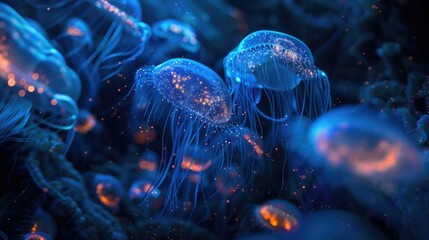 Poster - Jellyfish drifting in the open sea, great for beach or underwater scenes