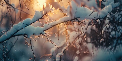 Poster - Snow covered branches following a winter storm