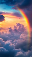 Wall Mural - Rainbow and sunset clouds, atmospheric sky view