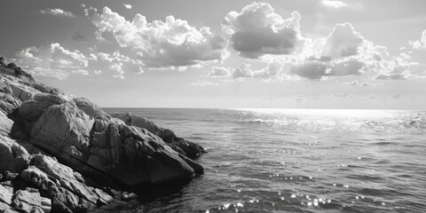 Poster - A monochromatic image of the ocean waves crashing against the shore