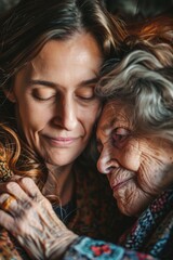 Wall Mural - Two women embracing, one wrapped in a scarf