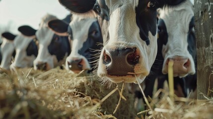 Wall Mural - A group of cattle grazing together, potential use in agriculture or farm-related contexts