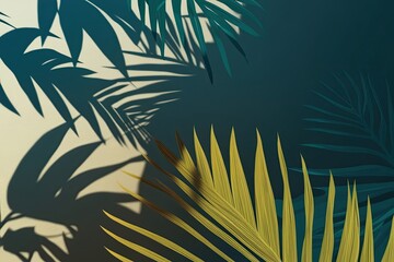 Wall Mural - Tropical Leaves Shadow Overlay Effect with Palm Leaf Silhouettes and 3D Rendering