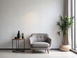 © Hendry - Modern interior of living room with gray armchair on empty white color wall background