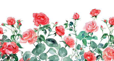 Canvas Print - PNG Vibrant watercolor rose garden