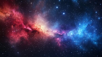 Wall Mural - A vibrant nebula, glowing with red, orange, blue, and purple hues against a backdrop of twinkling stars in a dark, infinite universe.