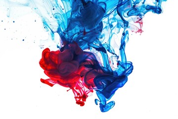 Wall Mural - A chemical reaction occurs between two liquids in the air, creating a swirling mixture