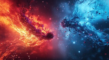 Wall Mural - Abstract Fire and Ice Background  Red and Blue Swirls  Digital Art  Graphic Design