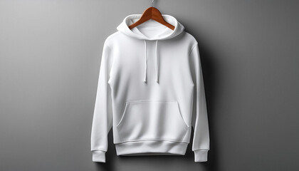 White hoodie mockup hanging on a hanger