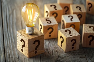 Wall Mural - innovative solutions: lightbulb symbolizes clarity and answers amidst a sea of questions