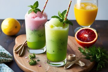 Vibrant Summer Drink: Colorful Herb-Infused Slushy Refreshment