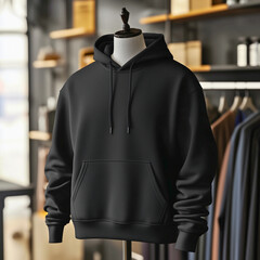 Black Hoodie Front Mock Up  with Clothes in the Background