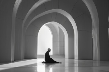 Wall Mural - A person sits on the floor surrounded by architectural archways, providing a unique backdrop