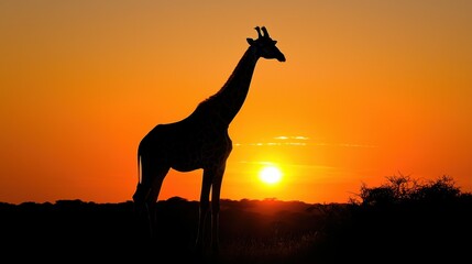 Wall Mural - Giraffe Silhouette at Sunset in African Savanna