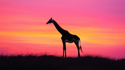 Poster - Giraffe Silhouette Against a Pink Sunset