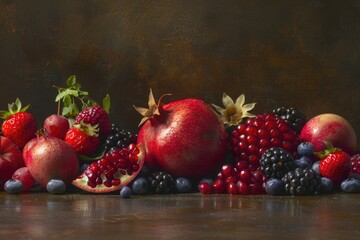 Wall Mural - A colorful arrangement of fresh fruits on a table