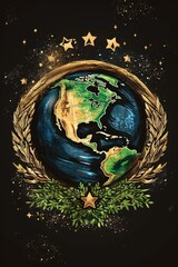 Wall Mural - a picture of the earth surrounded by stars, perfect for use in educational materials or as a symbol 