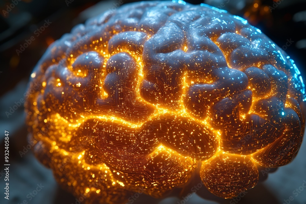 Glowing neural network and brain activity visualization with futuristic ...