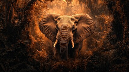 Wall Mural - Majestic African Elephant in Lush Jungle Setting