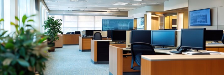 Wall Mural - modern newsroom - empty office with workspaces