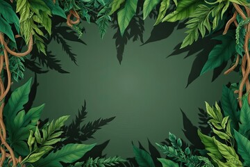 Jungle Vines Shadow Overlay with Leafy Tendrils and Botanical Design Elements